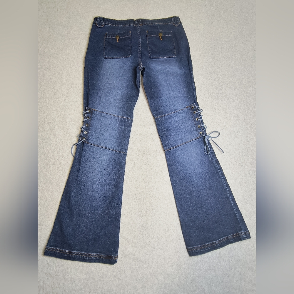 Thalia Sodi Jeans Women's Juniors Flare Blue Lace Up - Picture 2 of 11